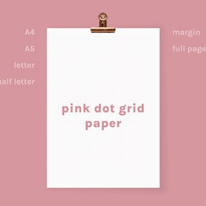 Printable pink dot grid paper, dot sheet printable, journal template, bullet, PDF, A4, A5, letter, half letter image 1