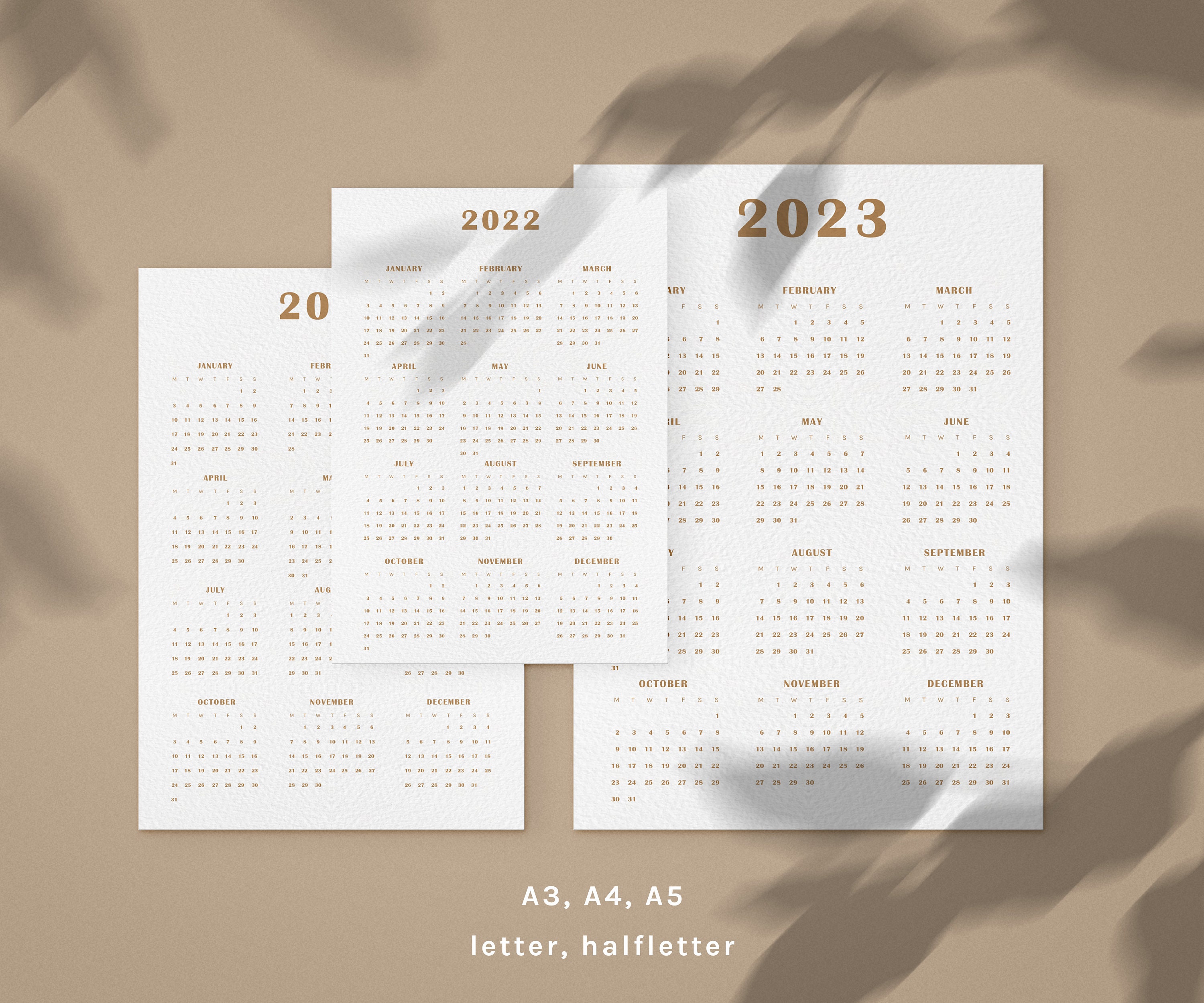 2022-23 Printable Brown Calendar, Yearly Planner, A3, A4, A5, Letter ...