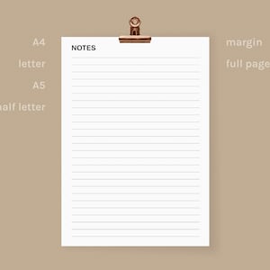 Carta per appunti stampabile, pagina per appunti a righe, inserto per pianificatore di appunti, modello per appunti di studio, A4, A5, lettera, mezza lettera, PDF