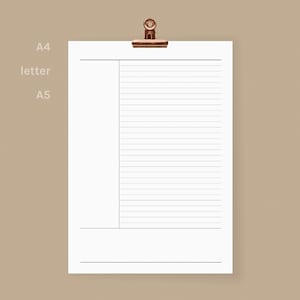 Printable cornell notes paper, lined study sheets, minimalist cornell notes, A4, letter, A5, PDF