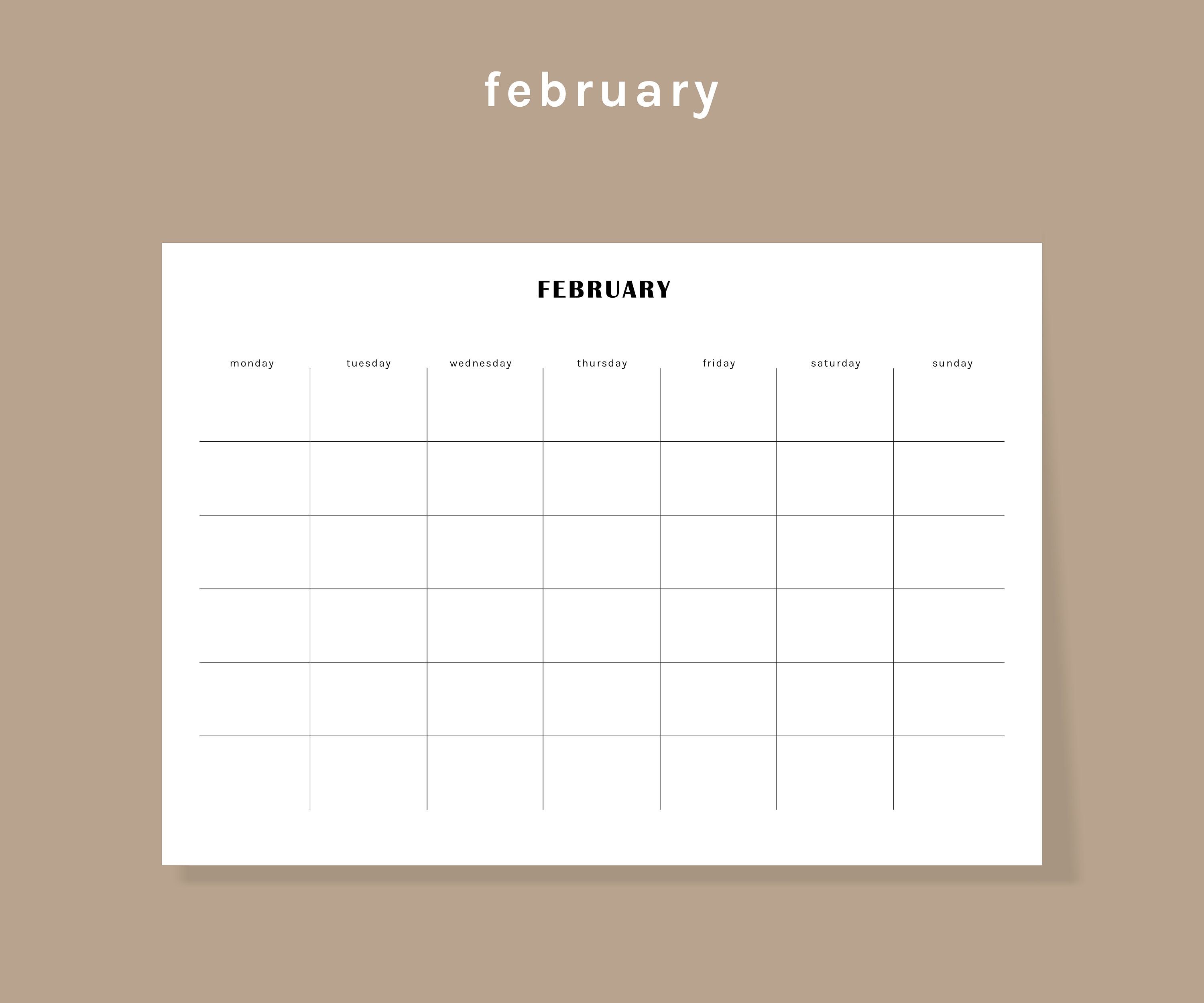 Printable Blank Calendar - Minimalist Calendar Template - Monday/sunday ...