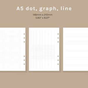 Printable A5 Dot, Graph & Lined Paper Inserts | Note Bundle | Study Templates | Planner Refills | PDF Download | A5, A4 Spread, Letter