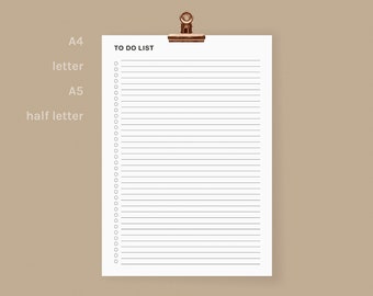 Printable To-Do List | Lined To-Do Paper Template | Planner Insert | A4, A5, Letter & Half Letter | PDF Instant Download