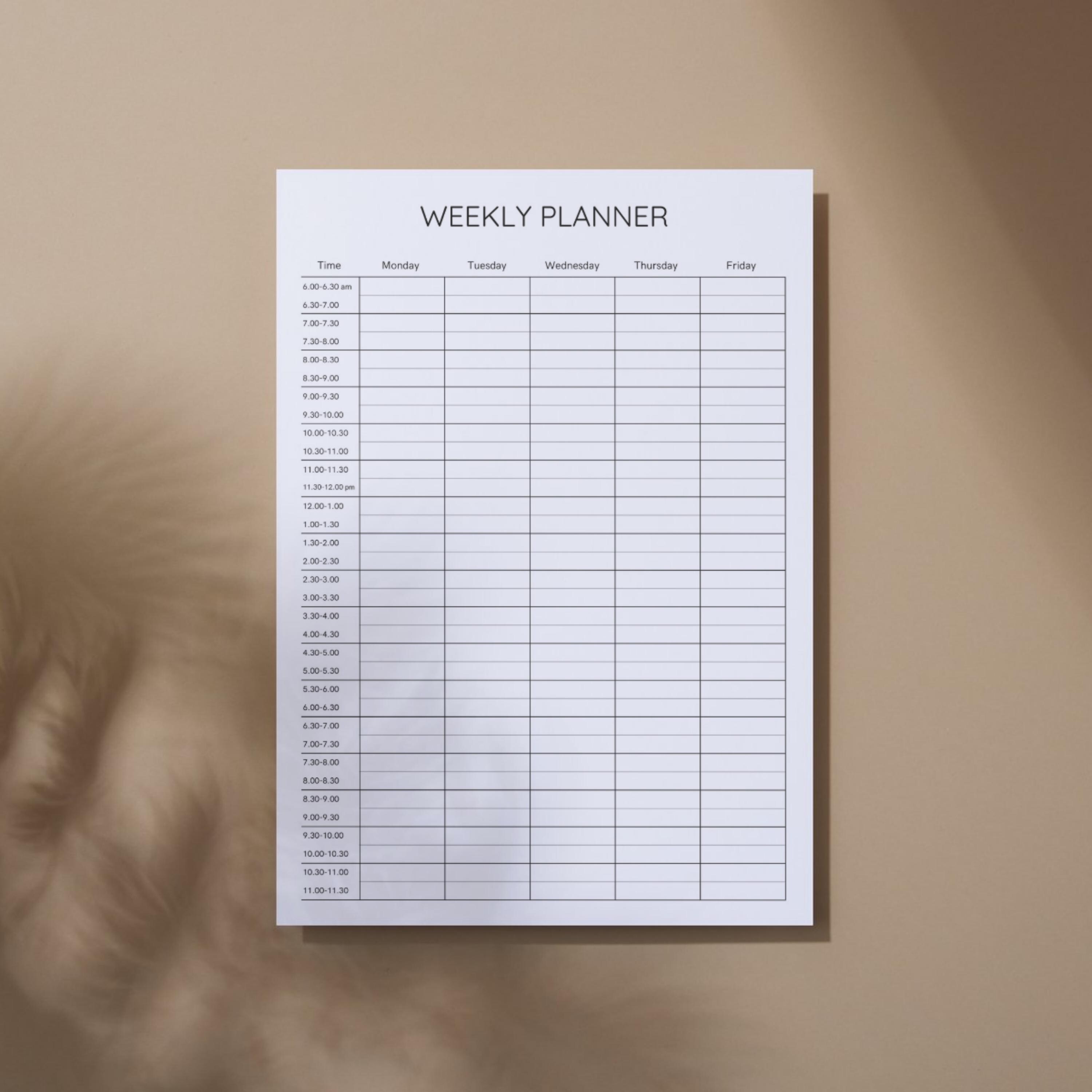 Printable Weekly Planner | Minimalist Hourly Schedule Template | A4 A5 ...