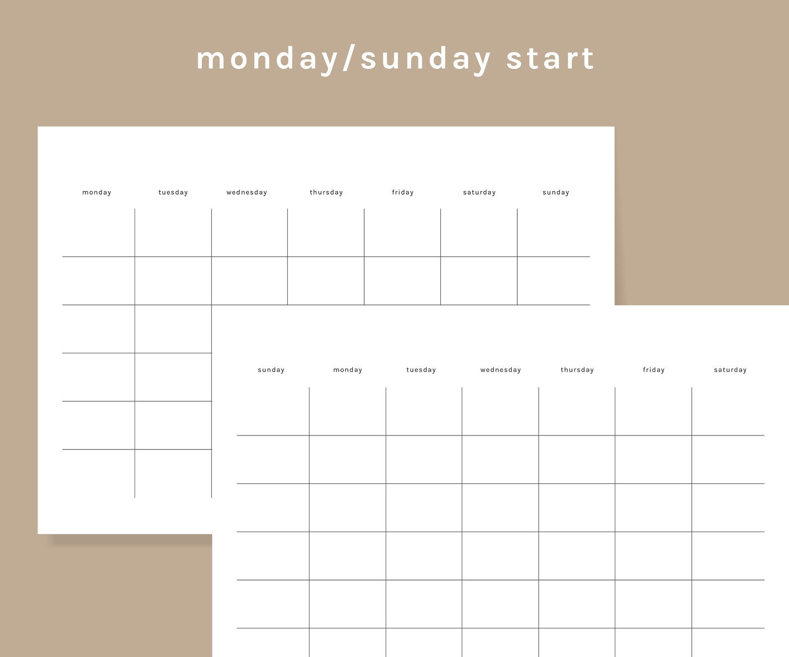 Printable Undated Calendar, Minimalist Calendar Template, Monday/sunday Start, A4, Letter, PDF ...