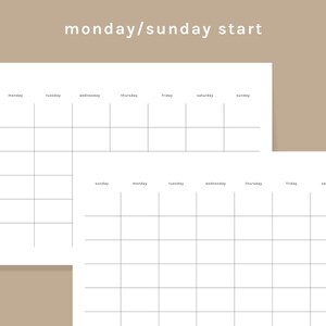 Printable Undated Calendar, Minimalist Calendar Template, Monday/sunday Start, A4, Letter, PDF ...