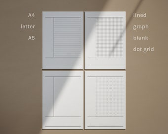 Printable cornell notes paper bundle, lined, graph, dot grid and blank study sheets, minimalist cornell notes, A4, letter, A5, PDF