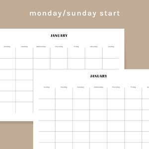 Printable Blank Calendar - Minimalist Calendar Template - Monday/sunday ...
