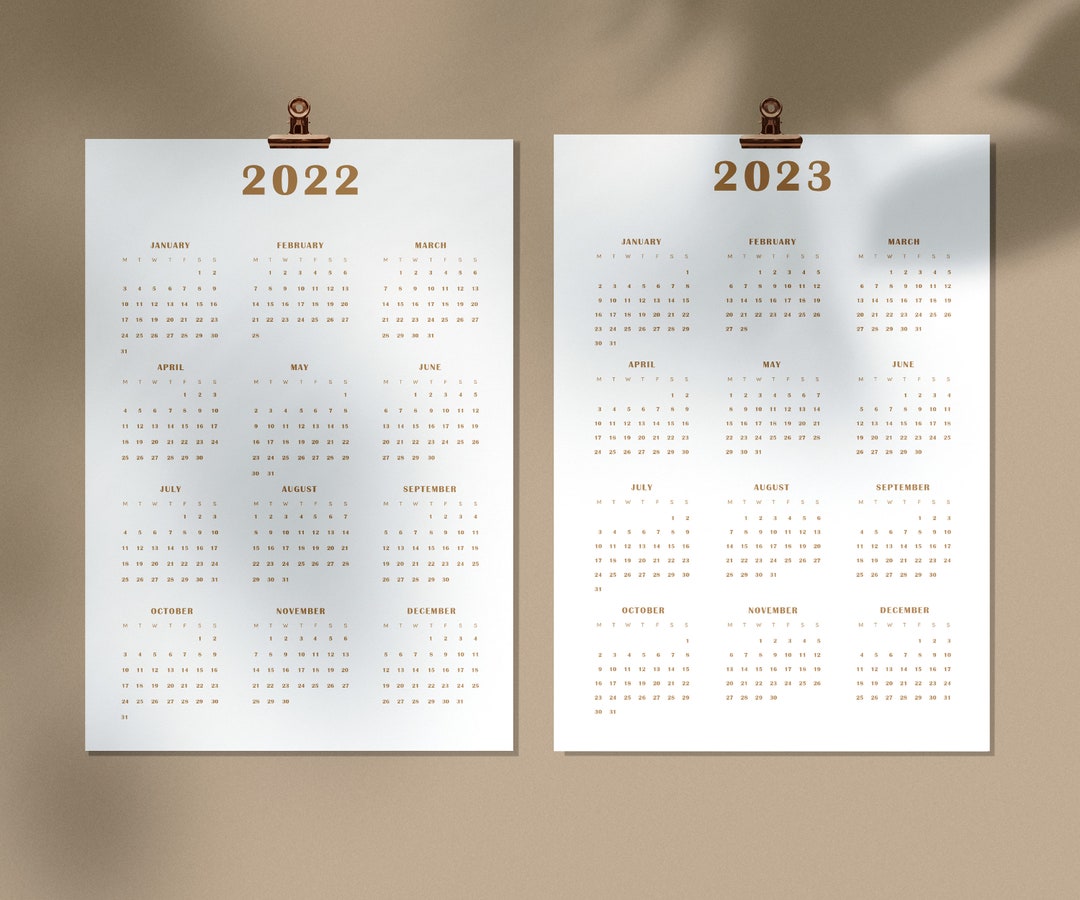 2022-23 Printable Brown Calendar, Yearly Planner, A3, A4, A5, Letter ...