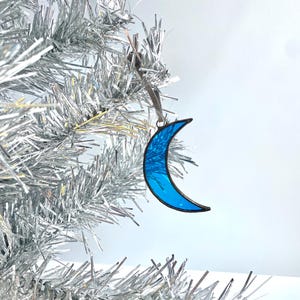Crescent Moon Ornament, Azure, stained glass