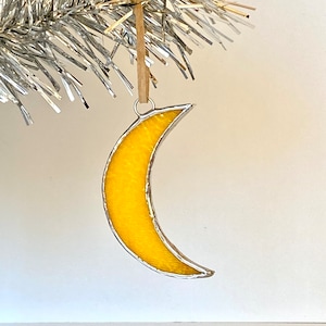 Crescent Moon Ornament, Marigold, stained glass