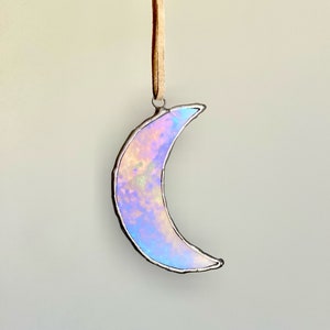 Crescent Moon Ornament, Opal, stained glass