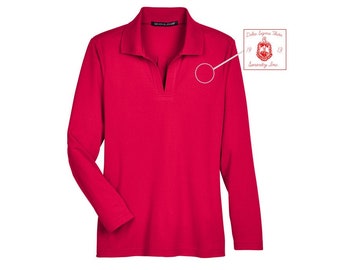 Delta Sigma Theta  - VNeck Moisture Wicking Long Sleeve Polo Shirt