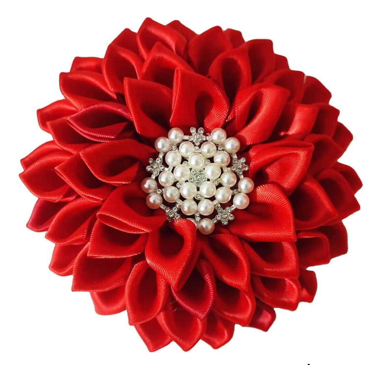 Delta Sigma Theta African Violet Satin Brooch Red Flower