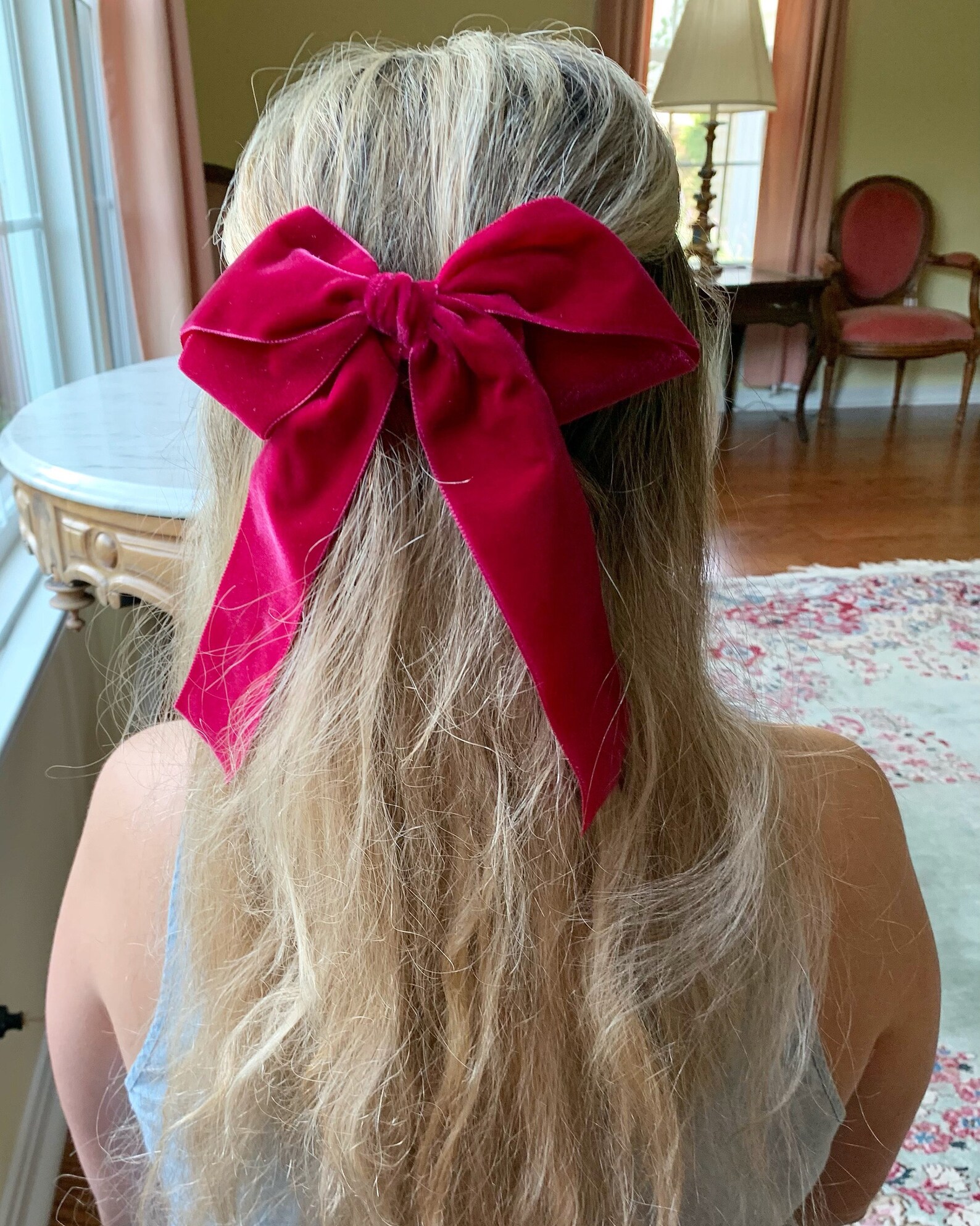 Pink Velvet Hair Bow Barrette Large Ponytail Hair Tie Etsy