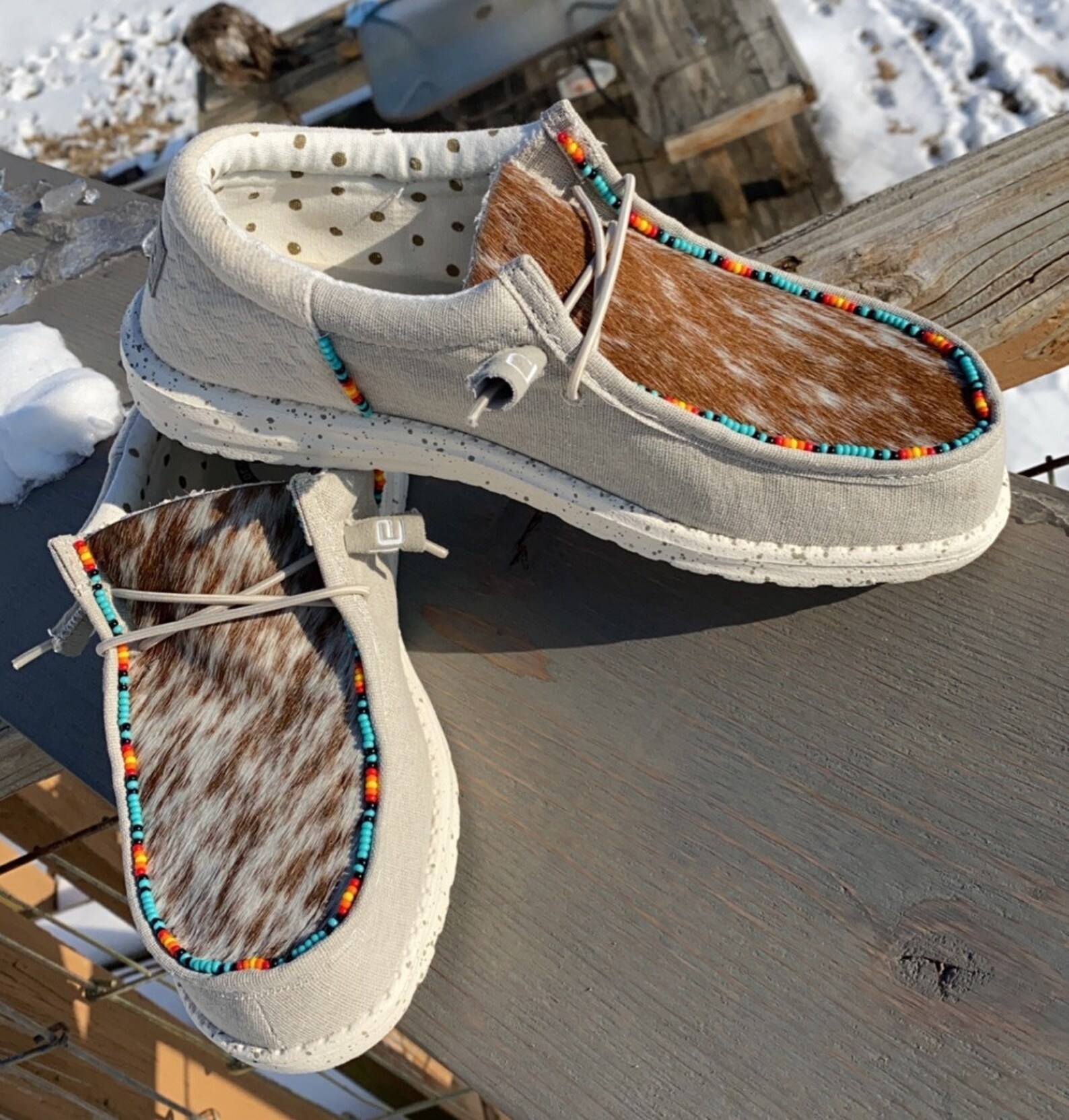 Cowhide Hey Dudes With Beads Etsy