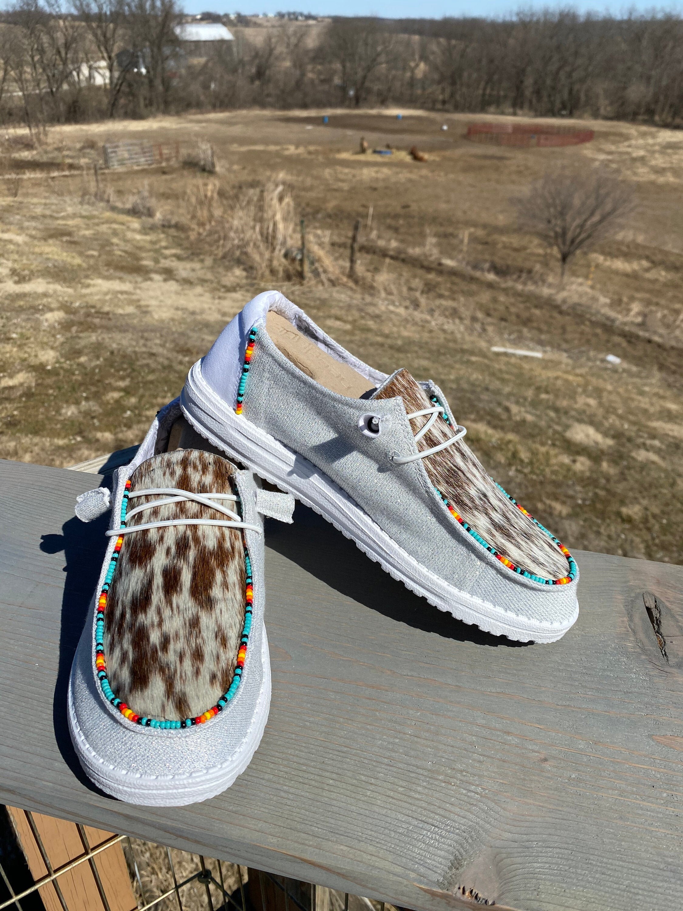 Cowhide Hey Dudes With Beads Etsy