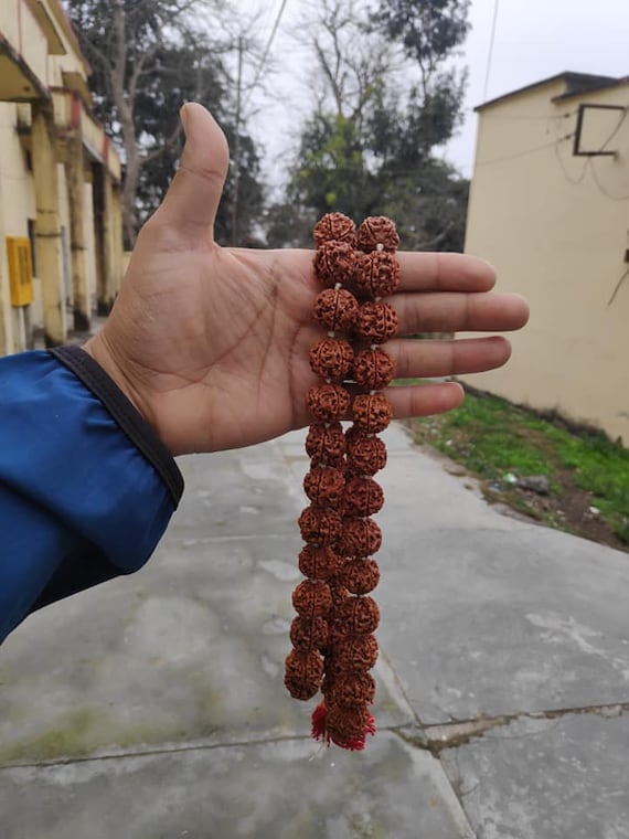 NKlaus Rudraksha Japa Mala 5 Facce 54+1 Perle - Catena Meditazione Spirituale In Legno, Lunga 100 Cm