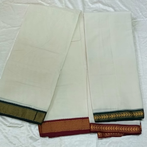 100 % pur coton riche bordure fantaisie dhoti du sud de l&#39;Inde traditionnel - lot de 1 pièce