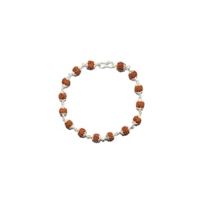 5 Face (Mukhi) Rudraksha Bracelet In Pure Silver, Sacred Religious 5 Face Rudraksha Chain