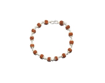 5 Face (Mukhi) Rudraksha Bracelet In Pure Silver, Sacred Religious 5 Face Rudraksha Chain