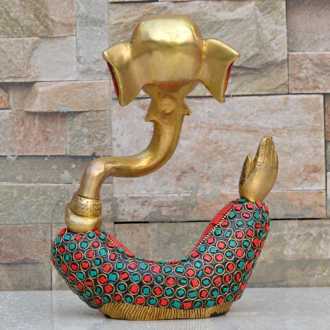 Brass Ganesh Idol With Decorative Work Unique Gift and Home Antique