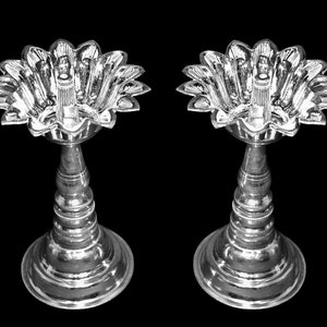 Pure Silver Flower Diya Pair for Home Temple, Silver Gift Items, Silver Diya for Pooja - Set of 2