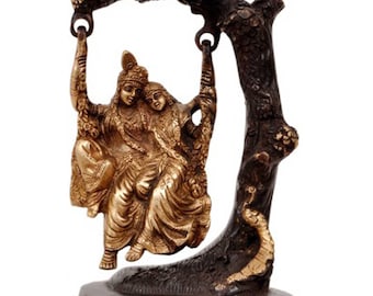 Radha Krishna on a Swing Brass Statue for Home Decore