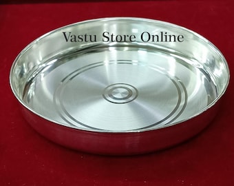 999 Fine Pure Silver Handmade solid Plan Thali, Plate/ Tray for prasad, baby food - 5 Inch approx 70 gram approx