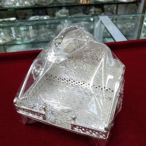 925 Pure Silver Small Size Sinhasan Suare Box Design Idol Stand, god statue's stand chair, temple art puja utensile