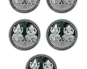 5グラム ガネーシャ ラクシュミ (999) 銀貨 - 宗教コイン5枚セット