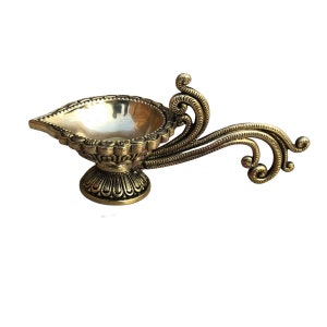 Elegant Brass Handcrafted Diya with Handle for Puja