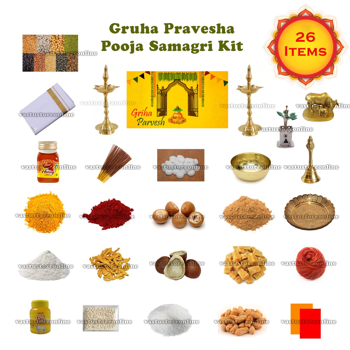 Gruhapravesha Pooja Samagri Kit, Contains 24 Items Kit for Pooja
