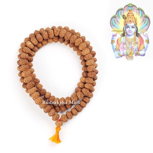11 Mukhi Face Rudraksha Mala 8 to 9 mm 108+1 Beads, Sacred Religious 11 Face Rudraksha Chain Lab Certified