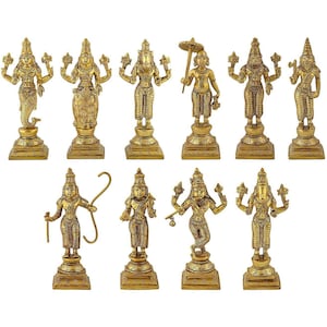 Brass Dashavatara Dasavatharam of Lord Vishnu Statues Ten Incarnations Avatars Idol