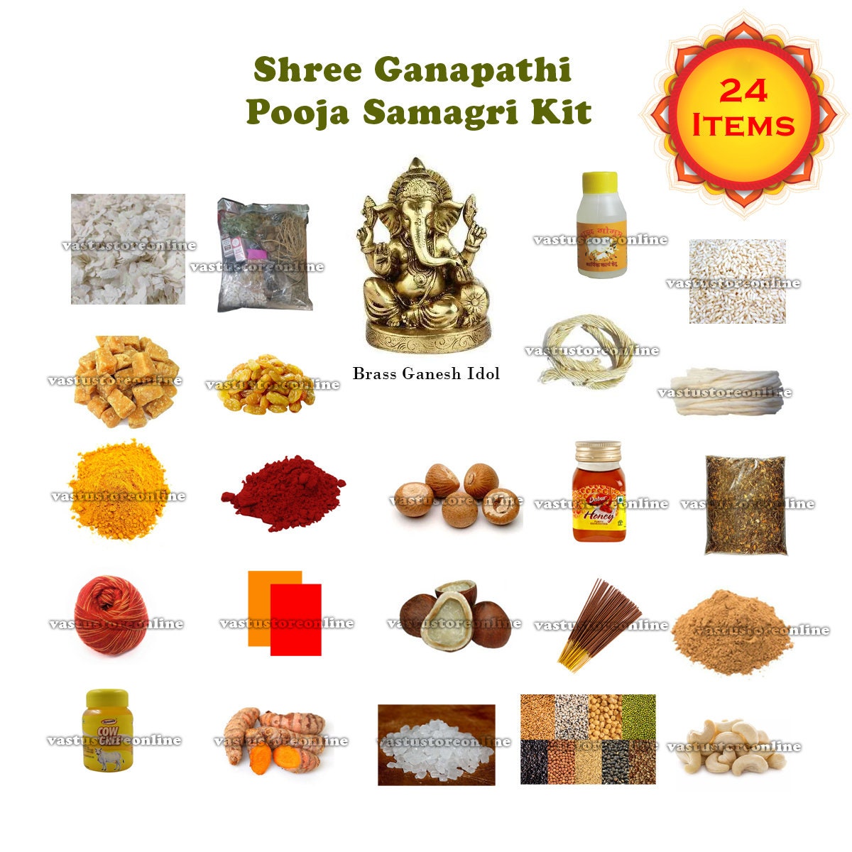 Shree Ganpathi Pooja Samagri Kit, Contains 24 Items Kit for Pooja, Temple, Gifting Purpose Etsy