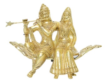 Brass Finish Lord Radha Krishna Idol