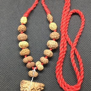 1 to 14 Mukhi + Ganesh and Gauri Shanakar Java Siddha Mala in very small size beads In Red Thread, 10 mm - 12 mm Lab Certified