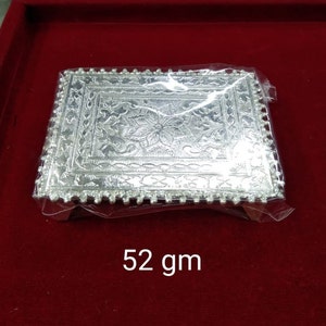 Pure Silver Antique Desig Chowki with Handcrafted Design with Silver, Premium Chowki/Peeta/Patla for Pooja and Gifting Purpose - 52 Grams