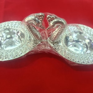 Peacock Design Haldi Kumkum Containers in Pure Silver