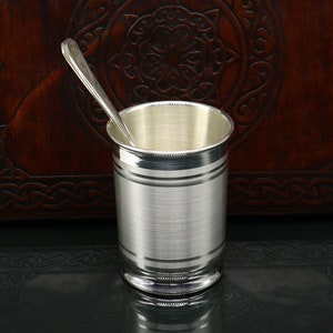999 Pure Silver Water Glass with Spoon, Milk tumbler, silver vessel, silver baby set utensils, silver puja article, puja gifting utensils