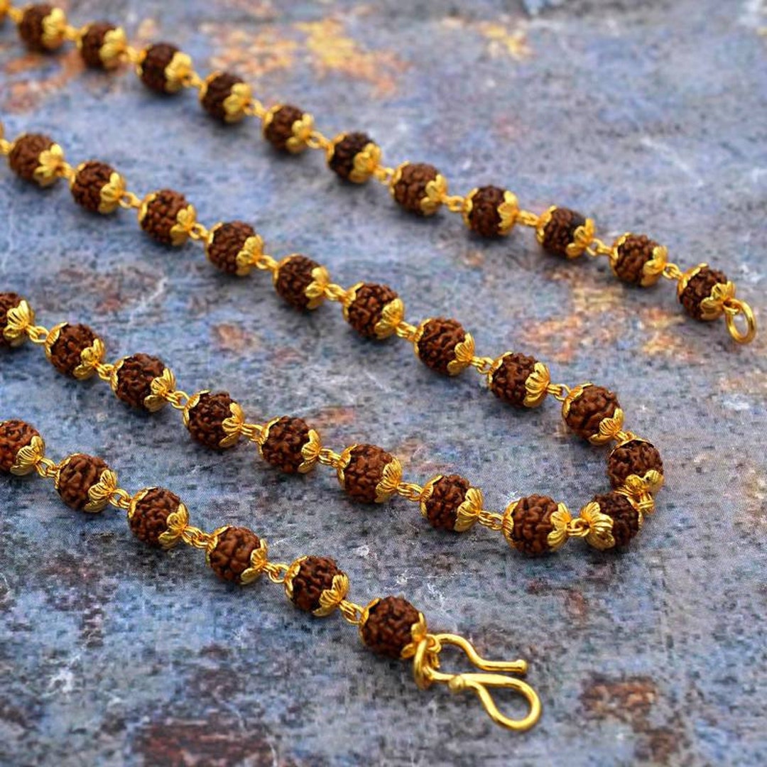 Buy Mukhi Rudraksha Gold Plated Mala for Unisex Each Beads Size to  Mm Online in India