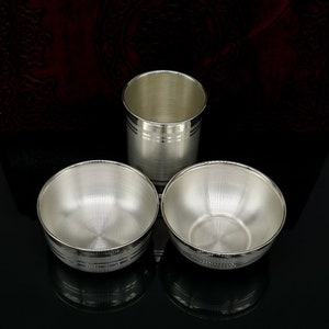 999 pure Two silver combo Bowls and One Glass, silver vessel, silver baby utensils, silver puja article, puja utensils