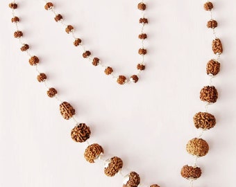 Premium Quality 1 to 14 Face (Mukhi) Indonesian Rudraksha Beads Mala in Pure Silver, Hand Made Mala, Sacred Religious Rudraksha Siddha Mala