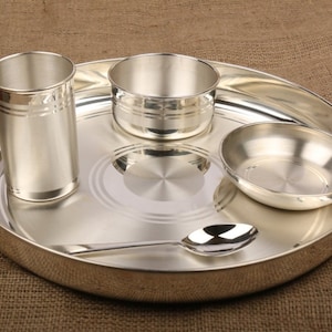 Fine Silver Dinner Set / Thali Set, Complete Pure Silver Dinner Set for Personal Use or  Gifting - Ashapura Pattern