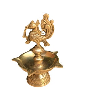 Elegant Bird Shape Brass Diya Lamp for Puja Oil Lamp Table Top