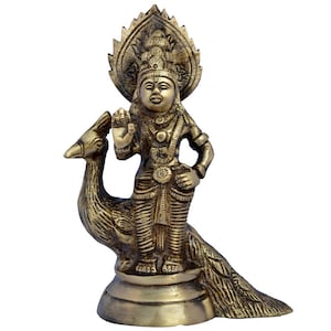 Lord Kartikey with Peacock Religious Brass Statue