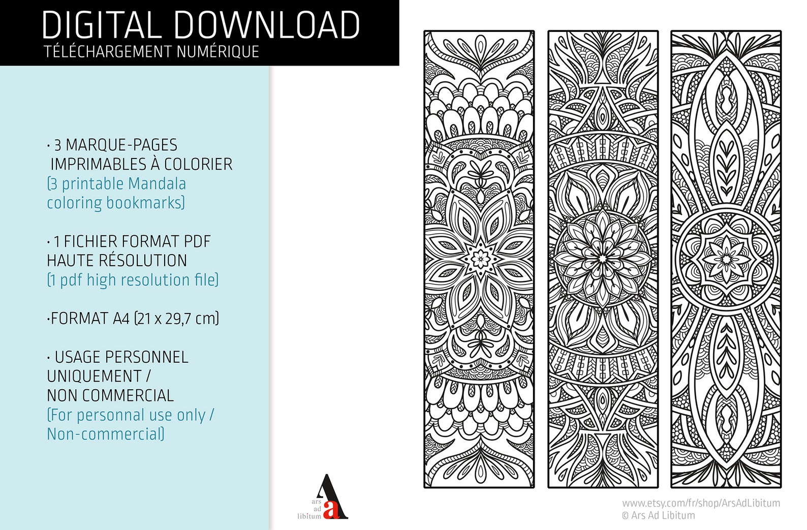 3 marque-pages Mandala imprimable à colorier Produit à | Etsy
