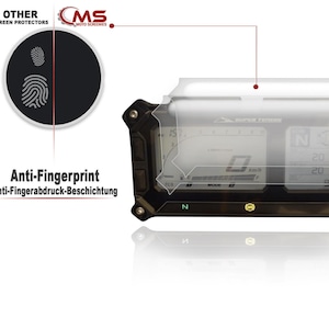 Puede incluir: Un protector de pantalla transparente para un panel de instrumentos de motocicleta. El protector está diseñado para evitar huellas dactilares y arañazos. El texto "SUPER TEDERE" es visible en el panel de instrumentos.