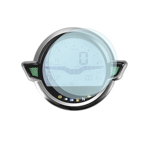 May include: A black motorcycle speedometer with a clear screen protector. The screen displays a digital readout of 00 and 421 km. The speedometer also has a gear indicator, a trip meter, and a tachometer.